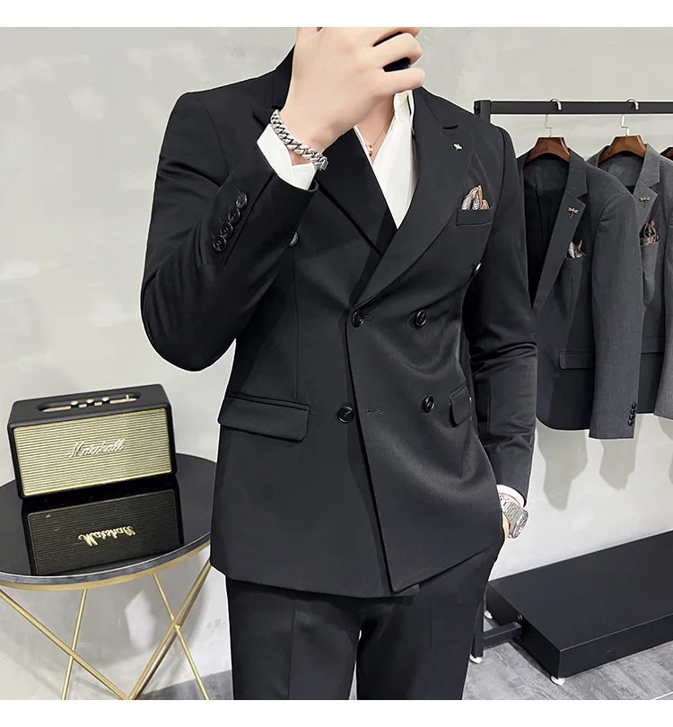 Men's Classic Double-breasted Suit Suit (suit+pants) 7XL-S Men's Luxury Fashion Wedding Banquet Social Suit Business Suit 2 Sets