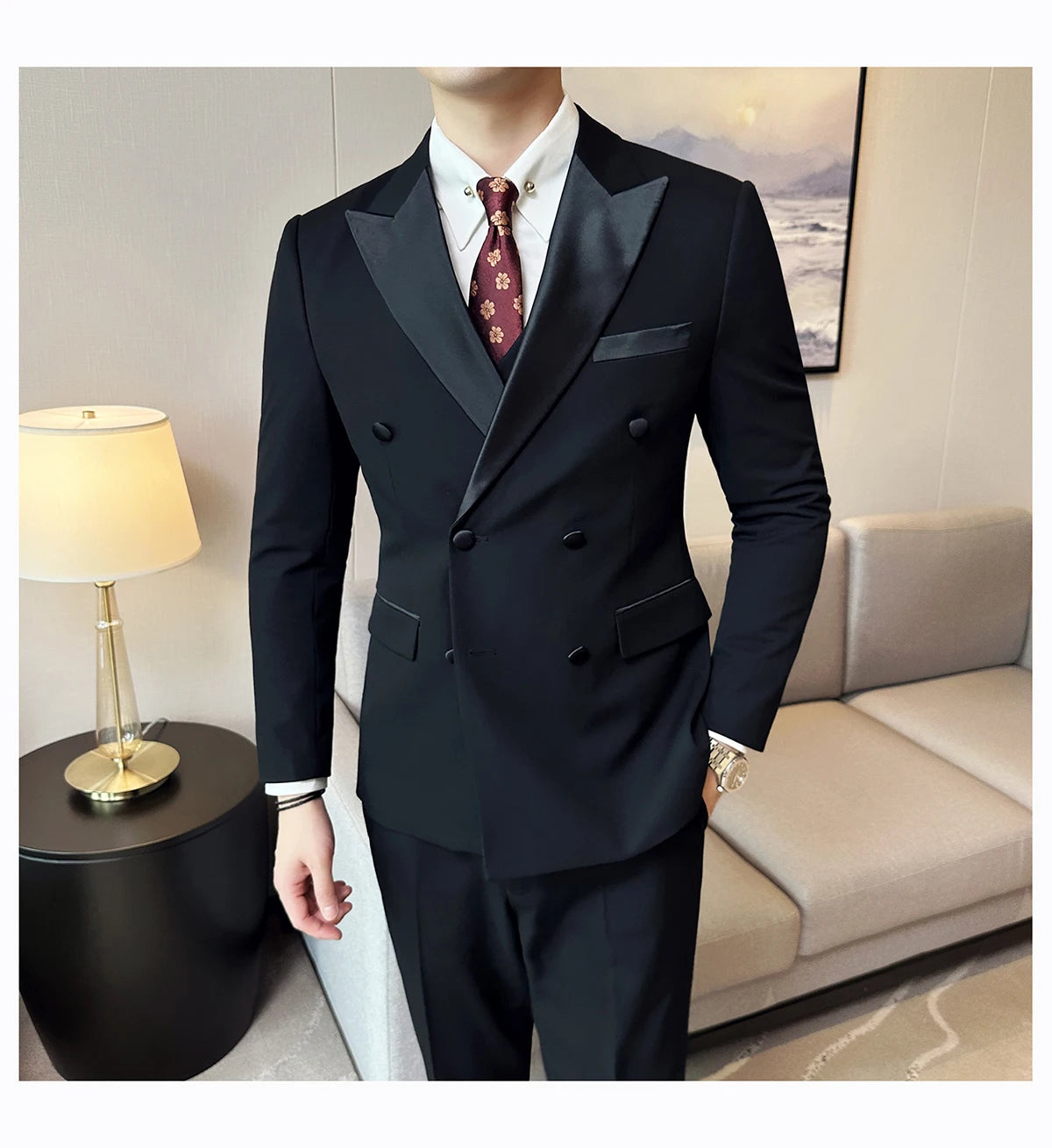 Plus Size 6XL 5XL British Style Double Breasted Design Groom Dress Men Wedding Party Suit Slim Fit Business Suits 3 Pieces Set