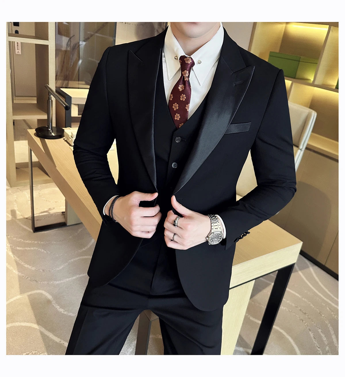 Plus Size 6XL 5XL British Style Double Breasted Design Groom Dress Men Wedding Party Suit Slim Fit Business Suits 3 Pieces Set