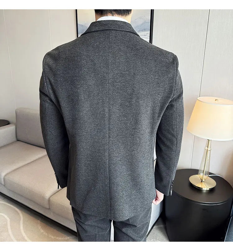 (Jacket+Vest+Pant) Autumn Winter Thickened Woolen Suit  New High Quality Slim Business Tuxedo Fashion Wedding Social Suits