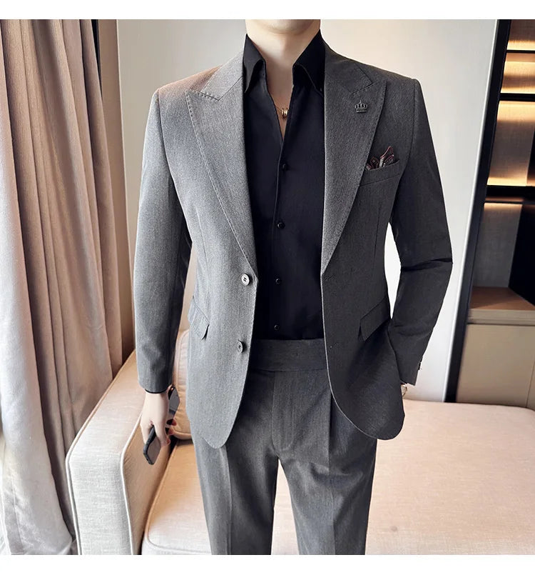 (Jacket+Pant) Luxury Men Slim Fit Business Suits 2-Piece High Quality Italian Style Wedding Social Party Tuxedo Men Clothing