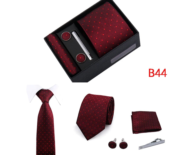 Jacquard Necktie Hanky Cufflink Set Tie Clip For Men Gravatas Business Wedding