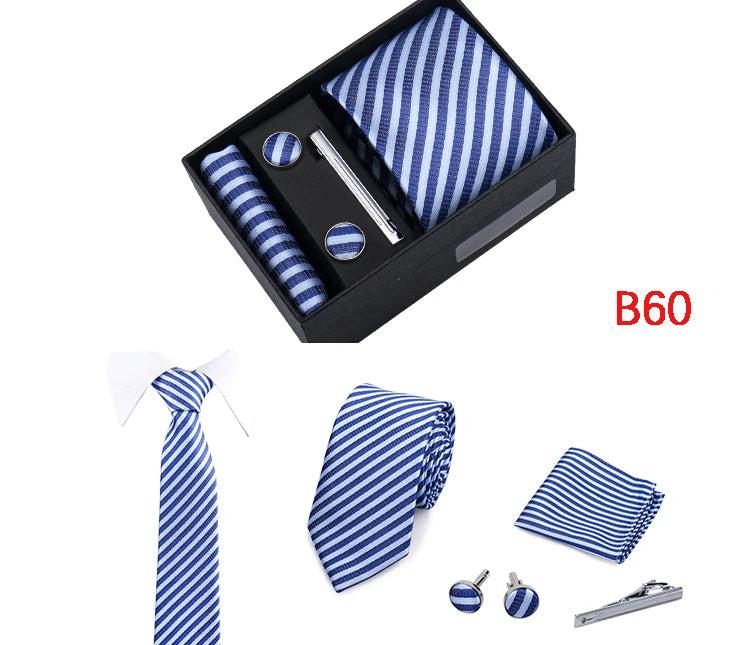 Jacquard Necktie Hanky Cufflink Set Tie Clip For Men Gravatas Business Wedding