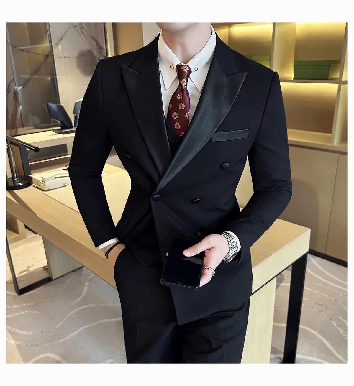 Plus Size 6XL 5XL British Style Double Breasted Design Groom Dress Men Wedding Party Suit Slim Fit Business Suits 3 Pieces Set