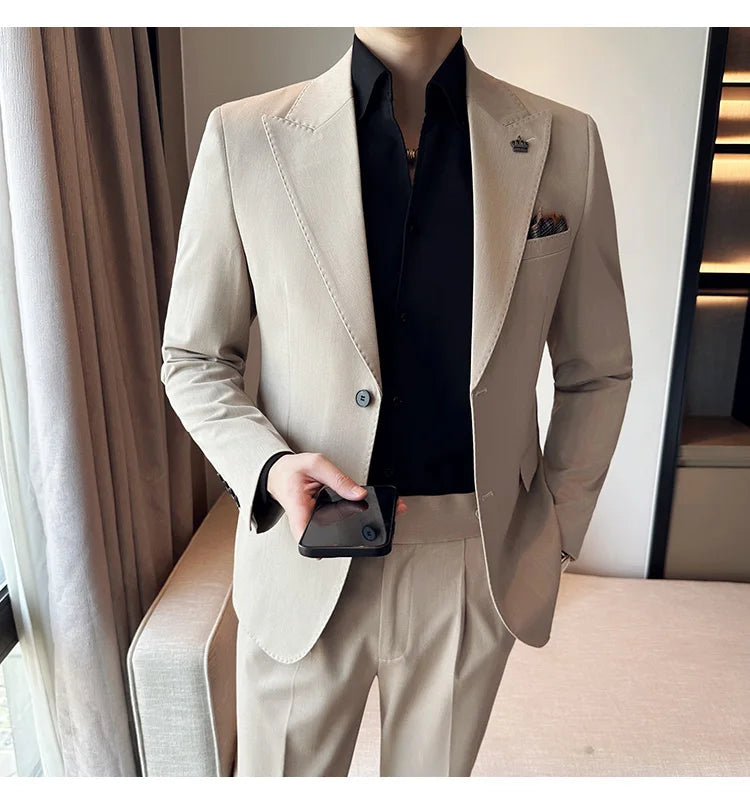 (Jacket+Pant) Luxury Men Slim Fit Business Suits 2-Piece High Quality Italian Style Wedding Social Party Tuxedo Men Clothing