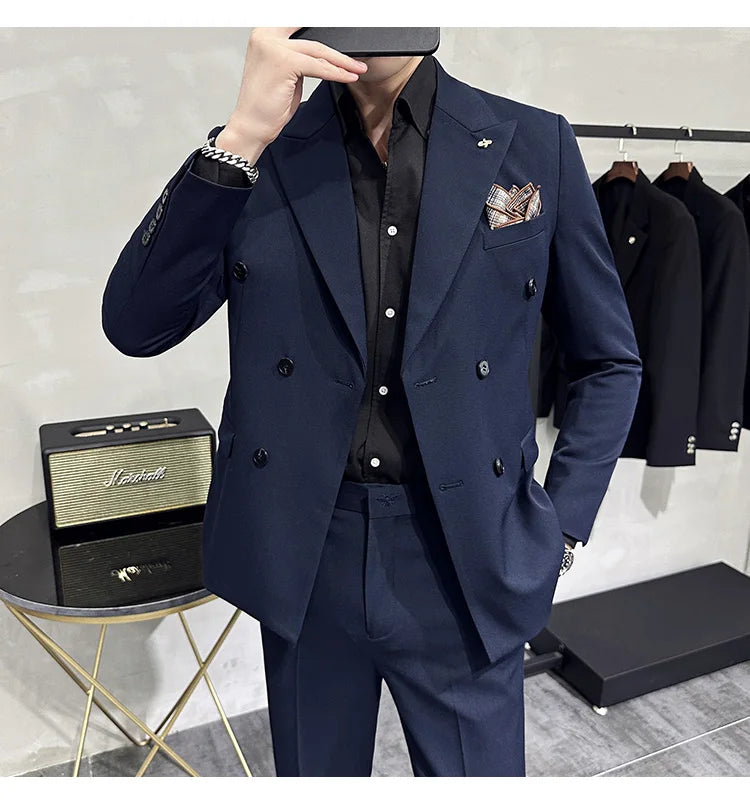 Men's Classic Double-breasted Suit Suit (suit+pants) 7XL-S Men's Luxury Fashion Wedding Banquet Social Suit Business Suit 2 Sets