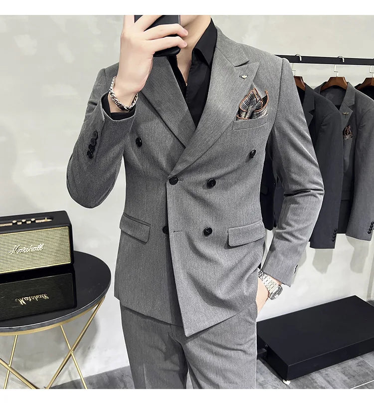 Men's Classic Double-breasted Suit Suit (suit+pants) 7XL-S Men's Luxury Fashion Wedding Banquet Social Suit Business Suit 2 Sets