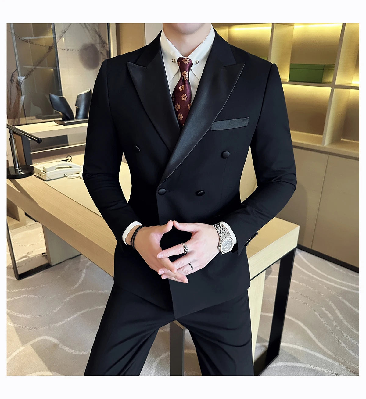 Plus Size 6XL 5XL British Style Double Breasted Design Groom Dress Men Wedding Party Suit Slim Fit Business Suits 3 Pieces Set