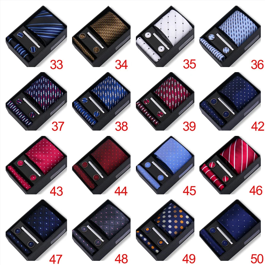 Jacquard Necktie Hanky Cufflink Set Tie Clip For Men Gravatas Business Wedding