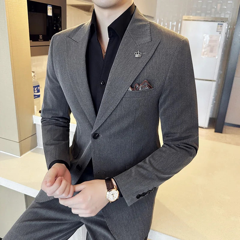 (Jacket+Pant) Luxury Men Slim Fit Business Suits 2-Piece High Quality Italian Style Wedding Social Party Tuxedo Men Clothing