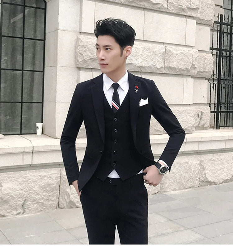 (Jacket +Vest+Pants) 2024 New Mens Wedding Suits Groom Solid Color Formal Office Business Slim Fit Suit Tuxedos 3-Pieces Set