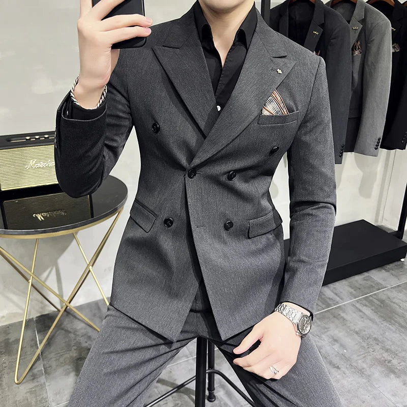 Men's Classic Double-breasted Suit Suit (suit+pants) 7XL-S Men's Luxury Fashion Wedding Banquet Social Suit Business Suit 2 Sets