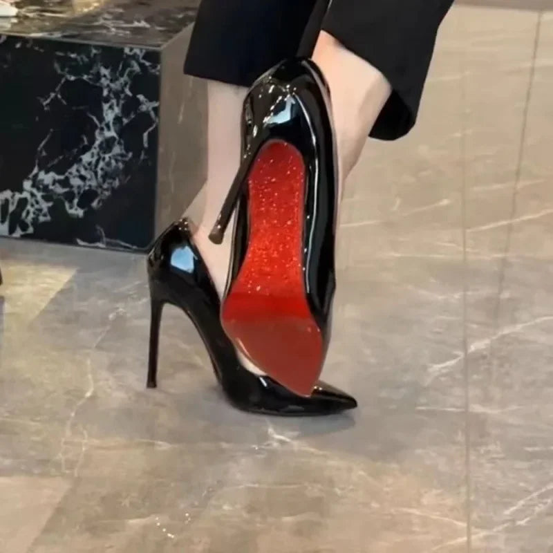 New French Style Pointed High Heels Women's Thin Heels Sexy Red Sole Black Work Shoes Professional Single Shoes