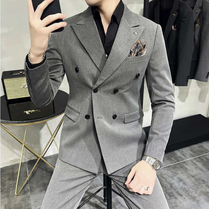 Men's Classic Double-breasted Suit Suit (suit+pants) 7XL-S Men's Luxury Fashion Wedding Banquet Social Suit Business Suit 2 Sets