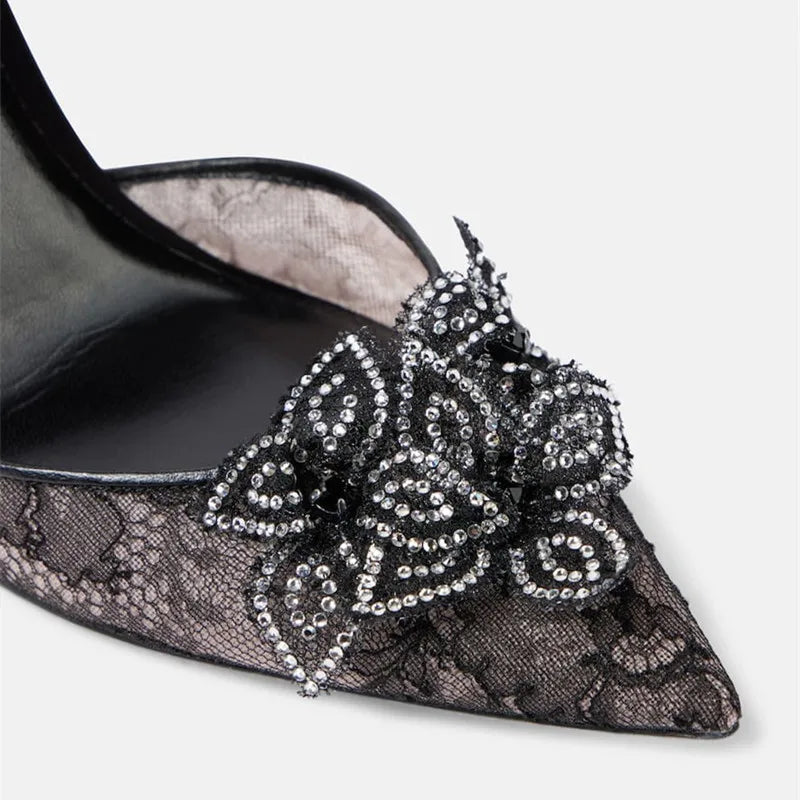 Summer High heels Wedding Party Shoes Women Rhinestones Flowers Snake Twine Around Ankle Strap Lace Mesh Pumps Sandals for Woman