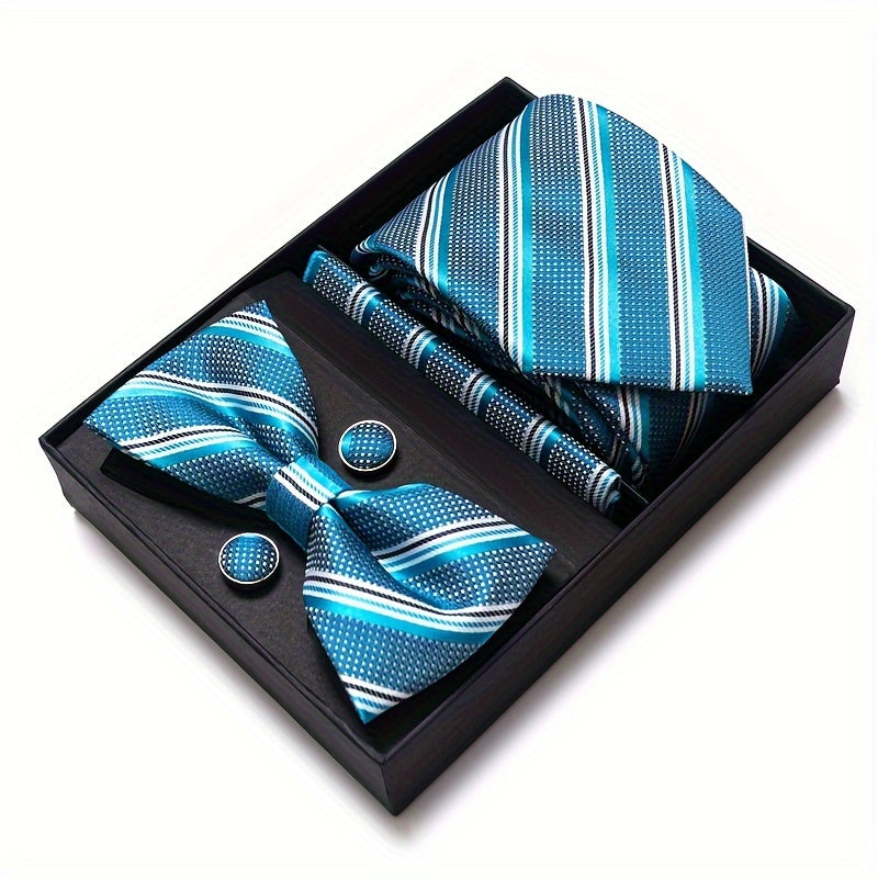 IN BLACK Passabin Men's Fashion Tie & Bow Set with Pocket Square and Cufflinks - Polyester, Woven, Perfect for Business & Wedding Attire