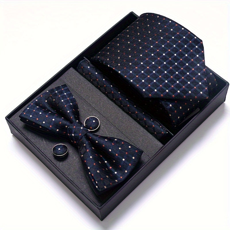 IN BLACK Passabin Men's Fashion Tie & Bow Set with Pocket Square and Cufflinks - Polyester, Woven, Perfect for Business & Wedding Attire