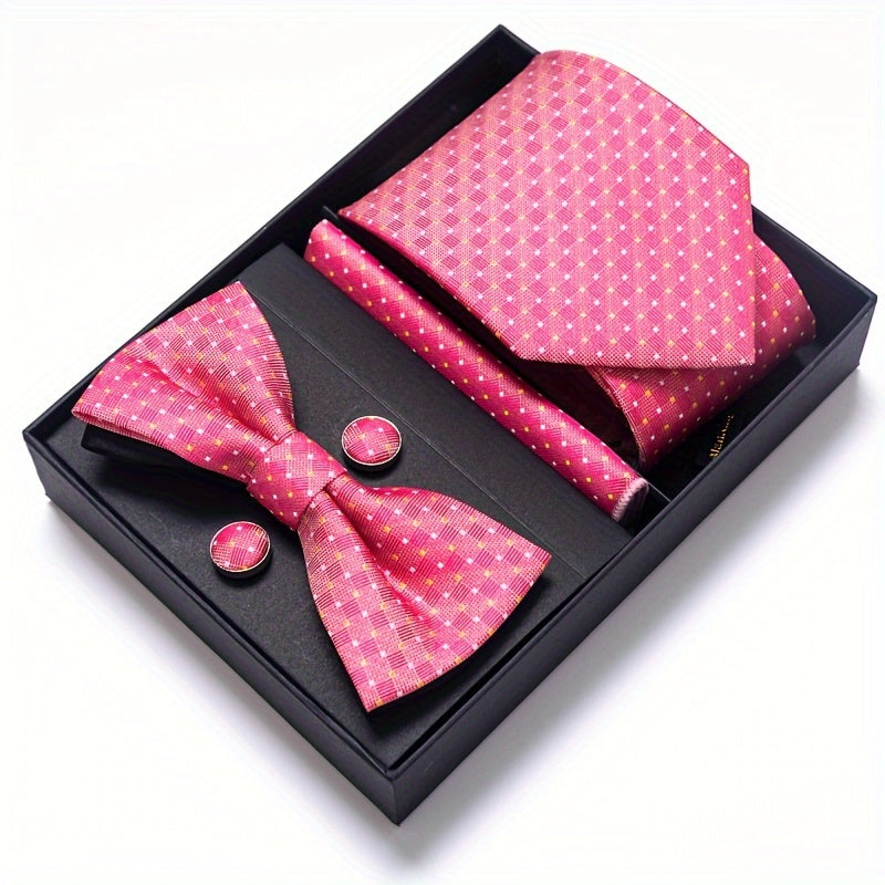 IN BLACK Passabin Men's Fashion Tie & Bow Set with Pocket Square and Cufflinks - Polyester, Woven, Perfect for Business & Wedding Attire