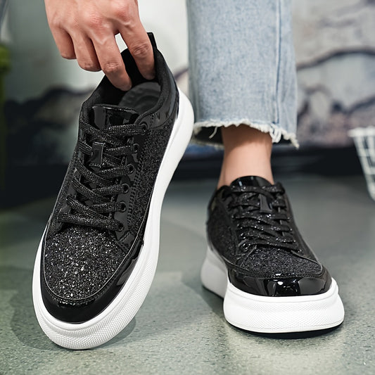 Men's Sequined Casual Shoes, Low-top Laced Sports Shoes, Street Hip-hop Party Fashionable Trendy Board Shoes