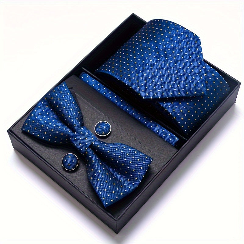 IN BLACK Passabin Men's Fashion Tie & Bow Set with Pocket Square and Cufflinks - Polyester, Woven, Perfect for Business & Wedding Attire