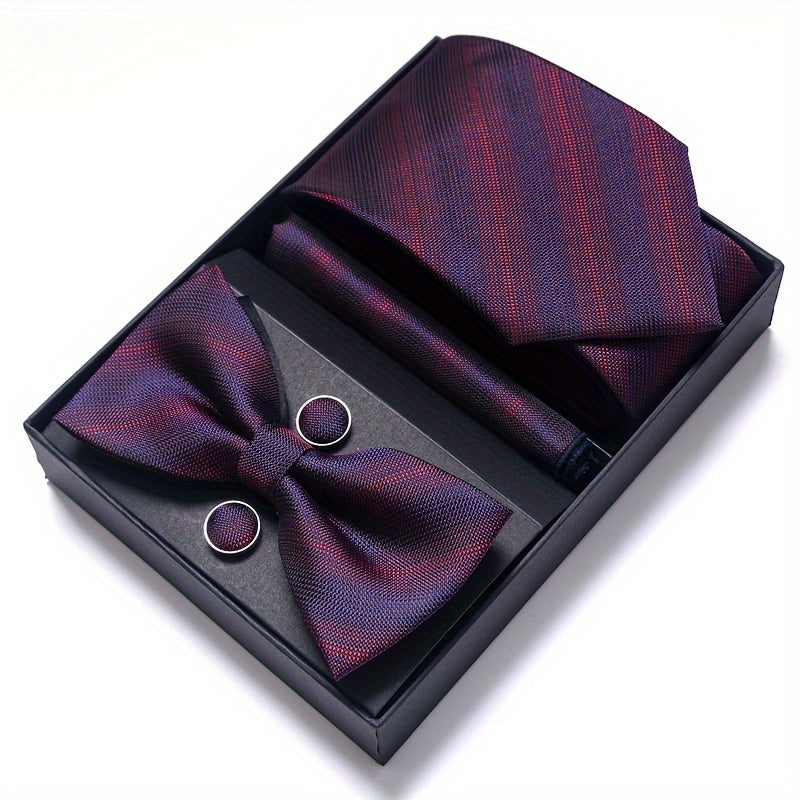 IN BLACK Passabin Men's Fashion Tie & Bow Set with Pocket Square and Cufflinks - Polyester, Woven, Perfect for Business & Wedding Attire