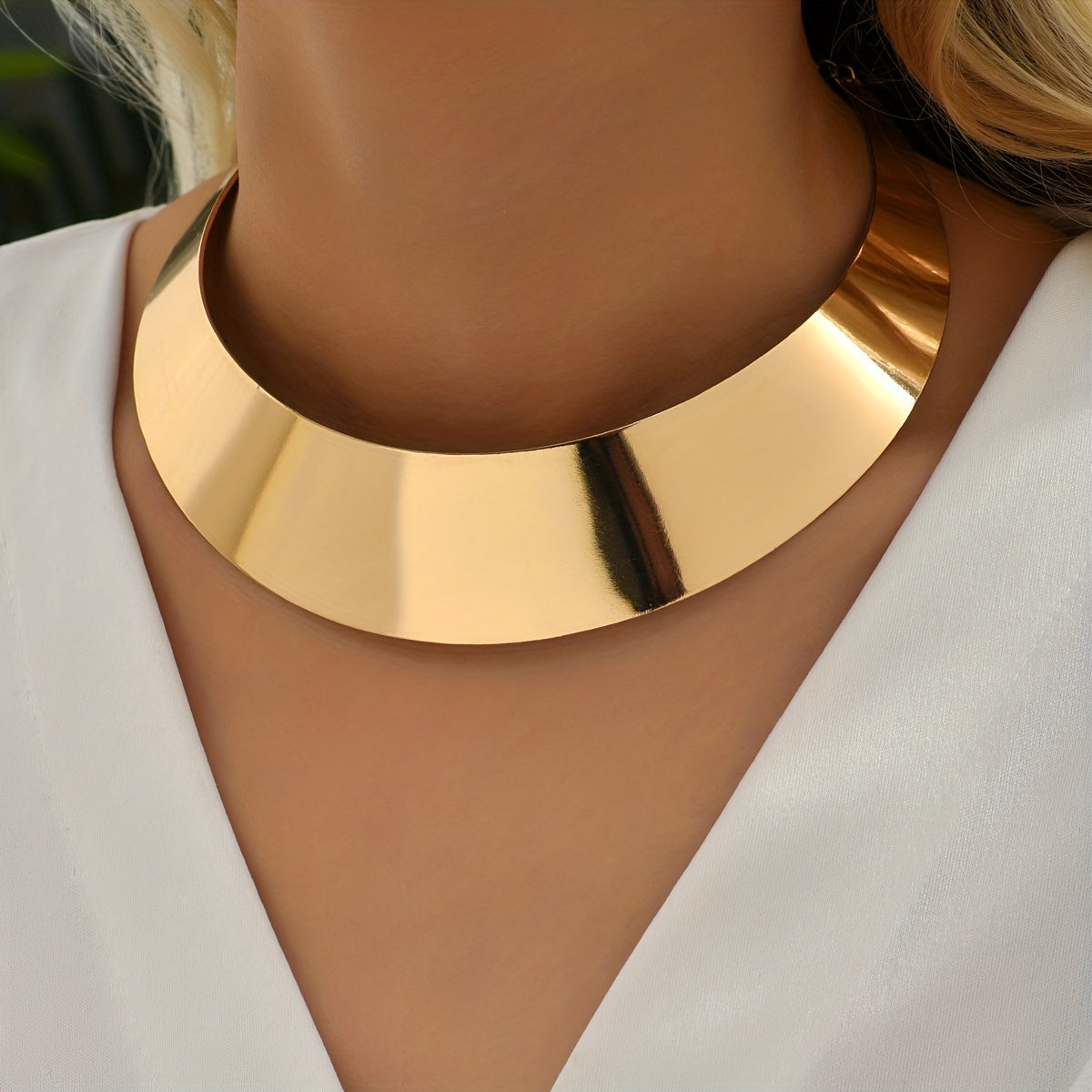 Exaggerated Style Chunky Collar Neck Chain, 18K Plated Unique Neck Jewelry For Women