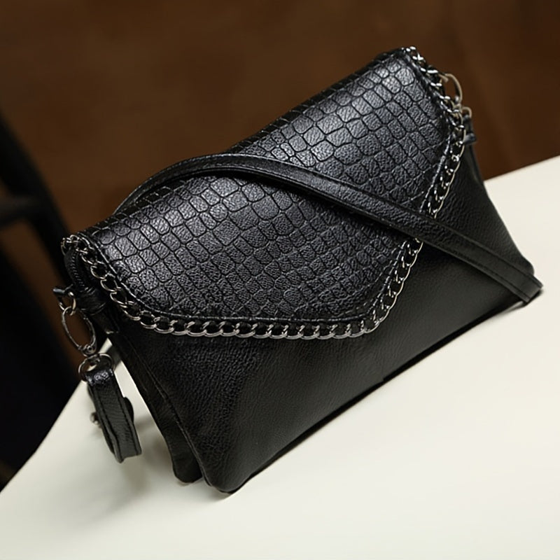 Fashionable Crocodile Pattern PU Crossbody Bag for Women with Removable Strap, Elegant Envelope Clutch Purse for Party, Date, and Daily Use - Zip Closure with Polyester Lining - Crafted in Guangzhou