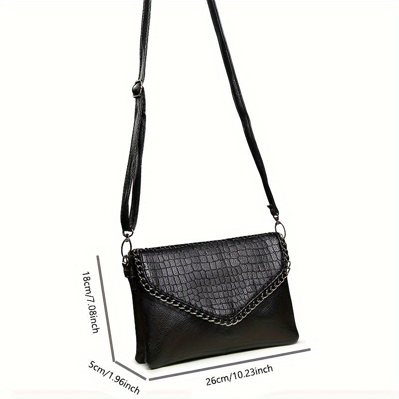 Fashionable Crocodile Pattern PU Crossbody Bag for Women with Removable Strap, Elegant Envelope Clutch Purse for Party, Date, and Daily Use - Zip Closure with Polyester Lining - Crafted in Guangzhou