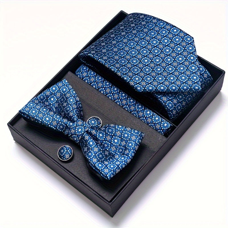 IN BLACK Passabin Men's Fashion Tie & Bow Set with Pocket Square and Cufflinks - Polyester, Woven, Perfect for Business & Wedding Attire