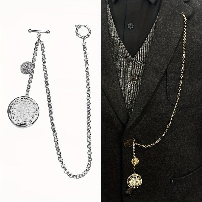 Multi-purpose Retro Vest Chain Men's Suit Brooch Lapel Pin Accessories Lapel Chain With Photo Box