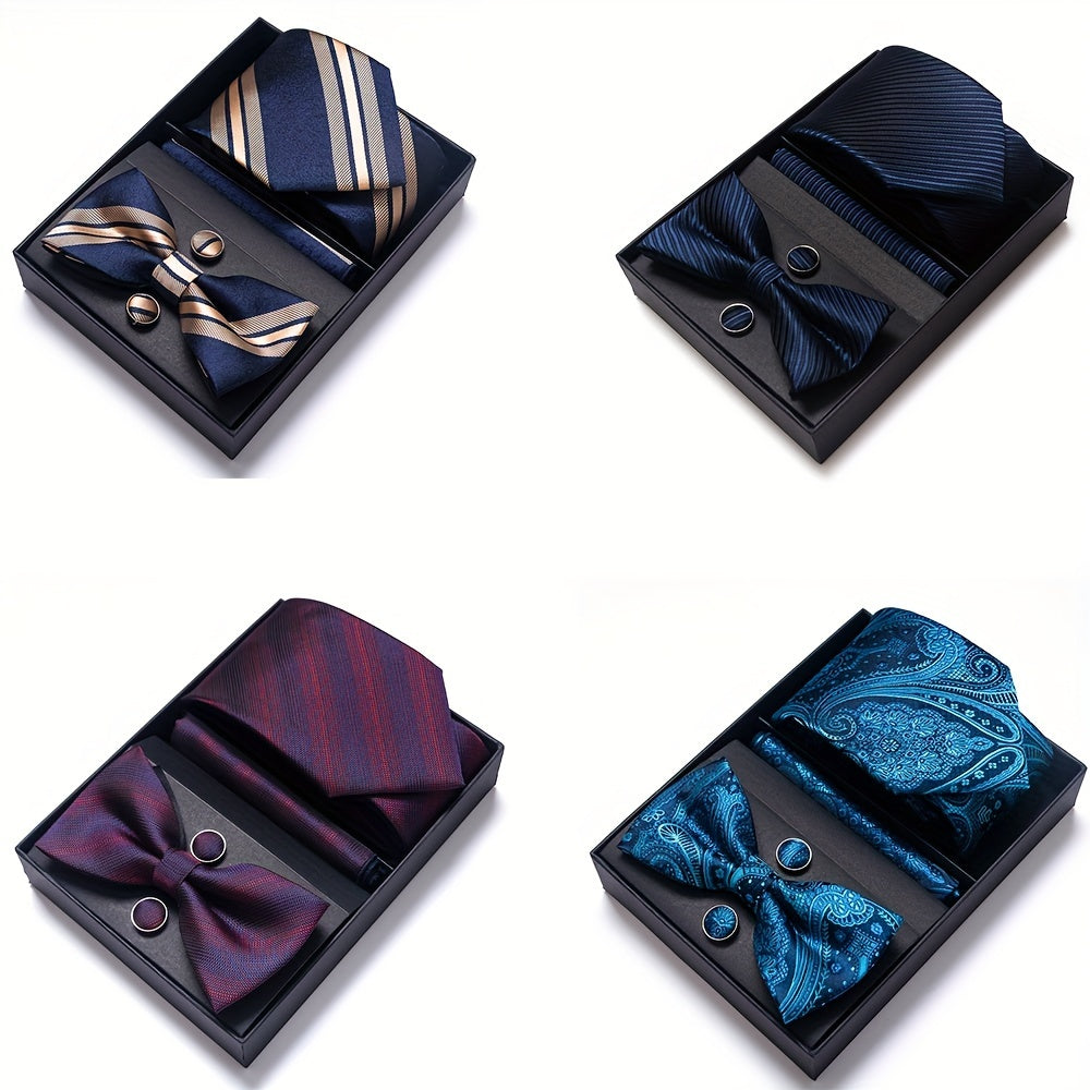 IN BLACK Passabin Men's Fashion Tie & Bow Set with Pocket Square and Cufflinks - Polyester, Woven, Perfect for Business & Wedding Attire