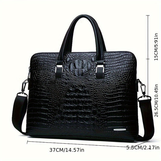 Men's New Business Crocodile Pattern Handbag, Document Computer Bag, Commuting Men's Bag