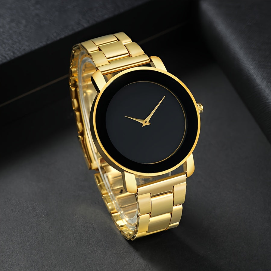 Men's Vintage-Style Analog Quartz Watch With Round Dial, Stainless Steel Case, Leather Strap, Simple And Elegant Design