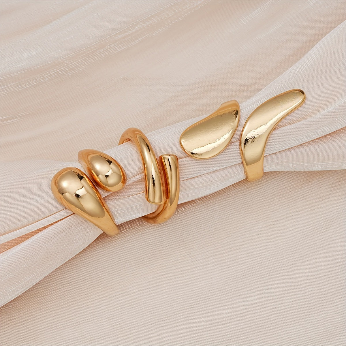 Elegant 3-Piece Gold-Tone Geometric Drop Ring Set - Perfect for Everyday Wear and Special Occasions